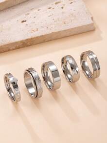 5pcs Minimalist Cross Design Rings Set With Rhinestones, Matte & Polished Finish, Suitable For Teens & Young Adults Daily Wear