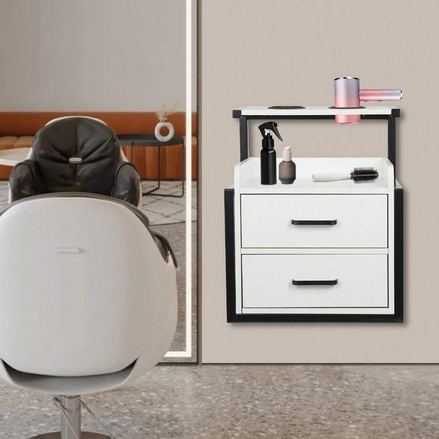 Sweetmile Salon Wall Cabinet 2 Drawers Wall Mounted Salon Storage Cabinet For Barber Store - Black and White - View 1