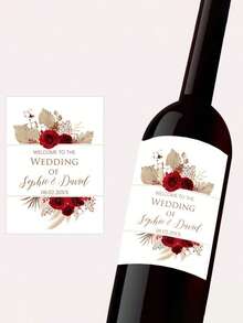1/3/5pcs Customized Reed Grass Pattern Wine Bottle Packaging Stickers, Customized Labels, Can Print Any Text, Suitable For Various Occasions, Personalized Birthday Labels, Fashionable, Colorful, Cute, Charming, Minimalist, Holiday, Christmas Gift, Christmas Decoration, Personalized Gift - Multicolor - View 3