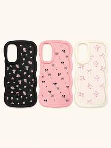 Black White Pink Bowknot Fashion Phone Cases 3pcs Dopamine Themed Wavy Edge Bowknot Pattern Phone Cases Compatible With IPhone & Galaxy Phones Spring Gift - Multicolor - View 49