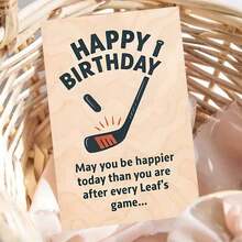 Une carte d'anniversaire humoristique pour les fans des Maple Leafs, parfaite comme cadeau unique pour les amis et la famille qui aiment les sports. Célébrez avec une touche d'humour inspirée des matchs des Leafs
