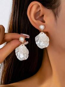 1 Pair Elegant Shell Dangle Earrings, Fashionable & Versatile, Suitable For Women's Daily Wear Or Gift - Multicolor - View 2