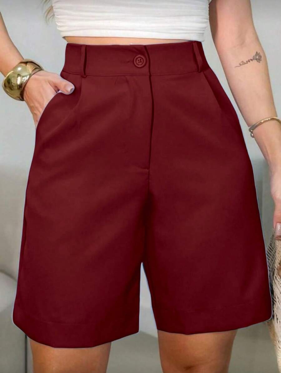 Tailored Bermuda Shorts Without Belt - Gringa Fashion - Burgundy - View 1