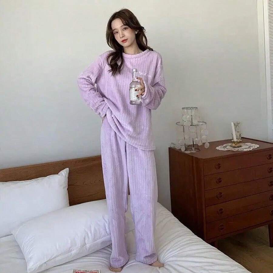 pijama teddy juvenil dos piezas acanelada - Lila Púrpura - Ver 1