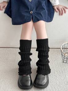 1 Pair Princess Style Vertical Striped Frill Trim Leg Warmers, Warm Knee/Leg Protector For Kids, All Season