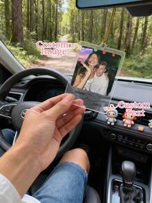 1pc Custom Acrylic Car Ornament - Personalized Photo And Name Car Mirror Decoration, Romantic Couple Gift For Valentine's Day, Anniversary, Wedding - Durable Car Accessory.