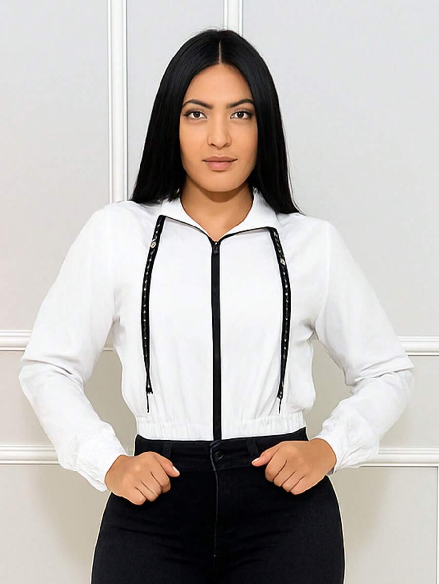 Jaqueta Blusa feminina Corta Vento Com Capuz Moda Outono Inverno a Top