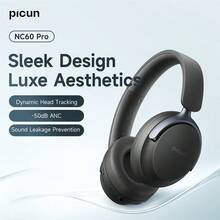 Picun NC60 PRO Over-Ear Wireless Headphones With Active Noise Cancelling, Deep Bass, Hi-Res Stereo Sound, Lightweight Foldable Design For Travel & Office