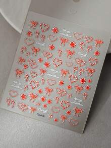 1pc 5D Jelly Embossed Red Christmas Candy Nail Sticker, DIY Self-Adhesive Waterproof Nail Art Decal - Multicolor - View 6