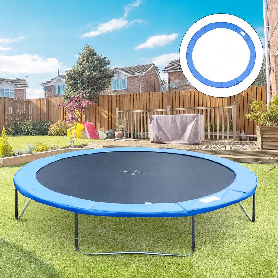 SOOZIER 14FT Trampoline Pad Replacement, Φ168" Spring Cover, Water-Resistant Universal Round Trampoline Safety Pad, No Holes For Pole, Blue - Blue - View 1