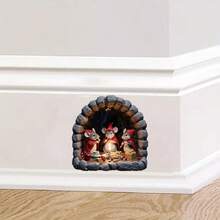 ملصق حائط زخرفي لعيد الميلاد قطعة واحدة، لوحة فنية جدارية لمشهد عطلة الفأر ذي الرداء الأحمر للمنزل وغرفة المعيشة والنوم والمطبخ، ملصق ذاتي اللصق للفأر الجميل والشموع والطعام