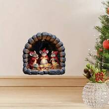 ملصق حائط زخرفي لعيد الميلاد قطعة واحدة، لوحة فنية جدارية لمشهد عطلة الفأر ذي الرداء الأحمر للمنزل وغرفة المعيشة والنوم والمطبخ، ملصق ذاتي اللصق للفأر الجميل والشموع والطعام