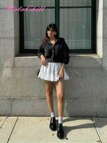 HoloChill Women's Hooded Contrast Button Pocket Drawstring Casual Cardigan, 2025 Autumn/Winter New Collection, Suitable For Christmas