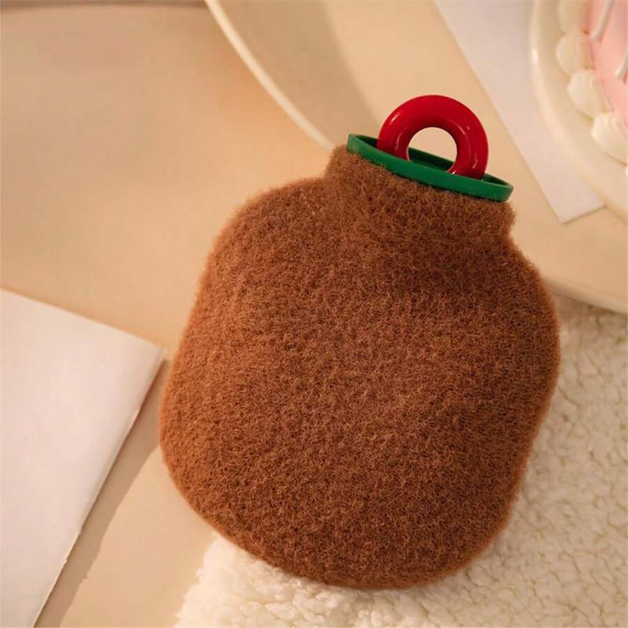 Wärmflasche, geeignet für Winterwärme, Plüsch-Wärmflasche mit heißer Kompresse, tragbarer Handwärmer für Studenten mit abnehmbarem und waschbarem Stoffbezug - Braun - Übersicht 1