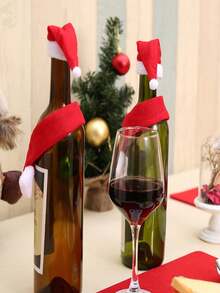 2pcs/20pcs Christmas Red Wine Bottle Decorative Hat, Party Red Wine Bottle Scarf Hat, Christmas Wine Bottle Cover