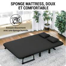 Foldable Double Sofa Bed Convertible Angle Adjustable Headrest Entire Mattress Sponge Linen fabric Suitable for iving Rooms and Bedrooms Blue Color