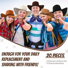 ¡RecomendadoCoume 20 piezas de sombreros de vaquero y bandanas al por mayor, sombreros de vaquero y vaquera para adultos, fiesta de disfraces, rodeo, fiesta de cumpleaños para hombres y mujeres! - Negro, café oscuro - Ver 4