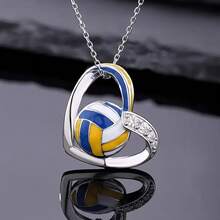 1Pc Volleyball Interlocking Heart Pendant Necklace, Charming Sporty Jewelry For Girls Sport Lovers, Heart Shape Fresh Lively Soft Romantic Vibe, Slim Easy Match Daily Outfits Beach Graduation Trip Holiday Camping, Stylish Everyday Fashion Accessory - Silver - View 8