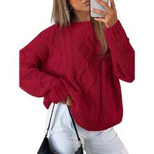 2025  Women's Oversized Cable Knit Crewneck Sweaters - 紅色 - 查看 1