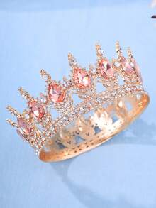 1pc Elegant Women's Rhinestone Decor Crown Design Luxury Headpiece, Suitable For Royal Headpiece Decoration - Gold - View 11