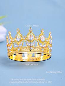 1pc Elegant Women's Rhinestone Decor Crown Design Luxury Headpiece, Suitable For Royal Headpiece Decoration - Gold - View 14