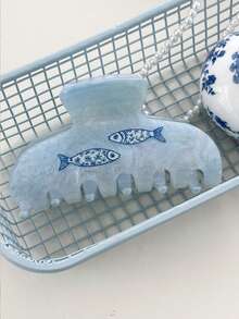 OUSEON 花卉/蝴蝶图案印花复古发爪夹，闪亮面料设计醋酸纤维素发爪夹，防滑贝壳法式发饰，适合女性女孩浓密头发，优雅发夹，冬季发饰，花朵发夹 - 彩色 - 查看 2