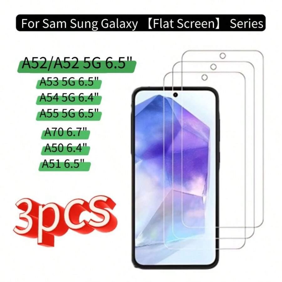 3 Packs Clear Screen Protector For Sam Sung Galaxy A50/A51/A52/A52 5G/A53 5G/A54 5G/A55 5G/A70- HD Transparent Tempered Glass, Full Coverage, Quick Air Release/ Scratch & Dust Proof / HD Clear / Sensitive Touch