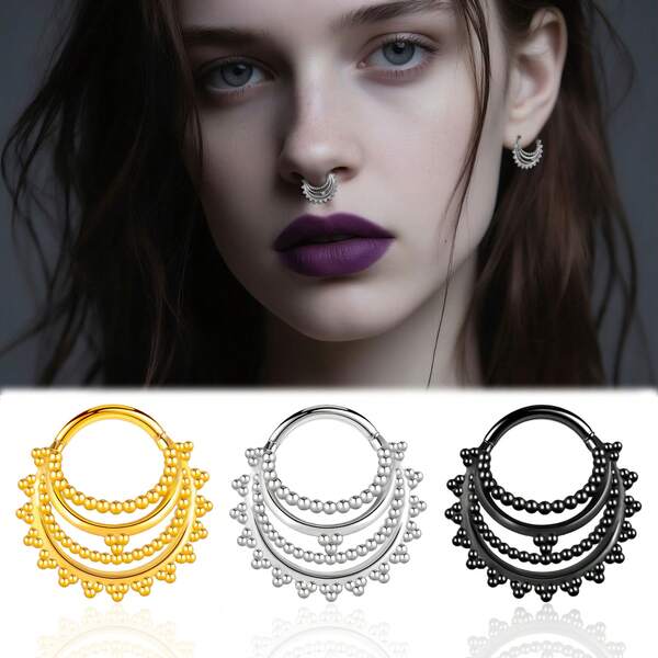 1 pezzo Eleganti anelli per il naso in acciaio inossidabile con forma rotonda e punte, anelli per cartilagine, orecchini a cerchio, clicker per setto nasale, piercing, gioielli per uomo e donna