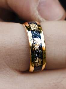 1 pezzo Anello di lusso con sfondo nero e oro, con foglia d'argento, stile business alla moda unisex, anello per il drenaggio linfatico, gioiello da donna