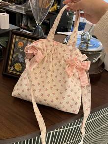 简约甜美单肩包大容量印花托特包时尚甜美系蝴蝶结收纳手提包帆布腋下包女 - 彩色 - 查看 10