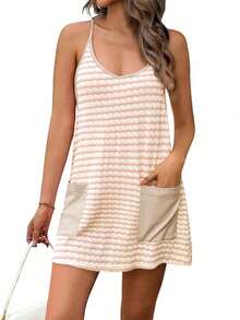 Women's Tennis Dress Athletic Mini Romper With Built In Shorts Summer Vacation Outfit - Màu be - Xem 2