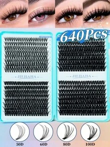 睫毛延长套装，640 件 DIY 睫毛延长套装单根睫毛簇 D 卷曲，睫毛簇带睫毛粘合剂，睫毛卸除和密封以及睫毛涂抹刷工具，适合在家自行涂抹（30D-40D-50D）睫毛簇套装，睫毛，睫毛，假睫毛 - 彩色 - 查看 16