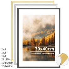 1pc 30x40cm Aluminum Alloy Photo Frame, Metal Frame, A4 Certificate Frame, 8x10 Decorative Frame, Classic Narrow Edge Matte Surface Aluminum Alloy Frame, Gold Poster Frame, Black Home Wall Decor Frame, Suitable As Gift & Artwork Decor, With Stand And Clear Acrylic, Vertical And Horizontal Display - Multicolor - View 1