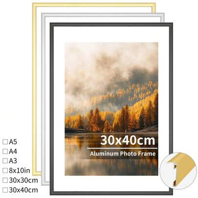 1pc 30x40cm Aluminum Alloy Photo Frame, Metal Frame, A4 Certificate Frame, 8x10 Decorative Frame, Classic Narrow Edge Matte Surface Aluminum Alloy Frame, Gold Poster Frame, Black Home Wall Decor Frame, Suitable As Gift & Artwork Decor, With Stand And Clear Acrylic, Vertical And Horizontal Display