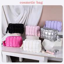 定制刺绣纯色绗缝化妆包，蓬松网格化妆袋，轻便洗漱包，便携时尚旅行收纳包，日常洗漱包，时尚女孩礼物，个性化定制礼品，圣诞礼物 - 彩色 - 查看 10