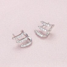 2pcs/Set Elegant Rhinestone Stud Earrings, Three-Claw Design, Minimalist Curved Line, High-Quality Earrings, Luxury Vibe, Suitable For Party, Banquet, Daily Wear, Valentine's Day Gift