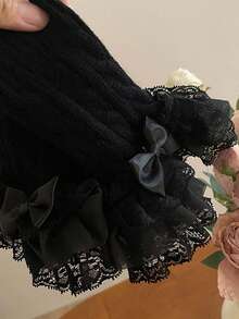 1 pieza Duradera y suave al tacto, estas mangas con lazo de encaje están adornadas con ribete de encaje y lazos. Perfectas para combinar con un vestido dulce para citas o fiestas.