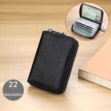 1pc Aiyo Fashion High-Quality PU Leather Mini Card Holder - Slim Card Case, Wallet Credit Card Holder, RFID Blocking Card Protector, Compact Design, Durable & Stylish, Unisex Zipper Wallet (A Classic Black)
