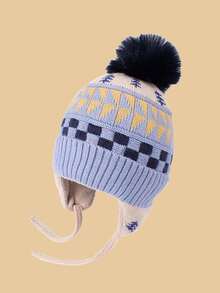 1pc Kids Knitted Beanie Hat With Fashion Pom Pom, Unisex, Windproof & Warm For Autumn/Winter - Knitted Hat-wool Ball - View 20