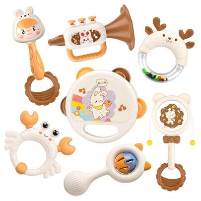 2/4/5 peças de chocalhos de dinossauro para crianças com mordedor - brinquedos educativos para desenvolvimento sensorial e habilidades motoras, conjunto de chocalhos de bebê de cores mistas com sinos, chifres e mordedores - adequado para recém-nascidos e crianças pequenas