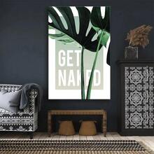 Poster-1pc Wooden Framed Canvas Poster - Green Leaves "" Olive & Mint Botanical Wall Art, Ready-To-Hang Wrapped Canvas Painting For Bedroom, Living Room, Kitchen, Bathroom, Fall Home Decor, - 彩色 - 查看 1
