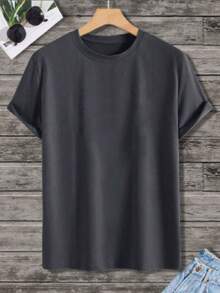 Herren Große Größen Sommer T-Shirt mit Koi Fisch- und Lotus Blumen Muster, Rundhals, Kurzarm, Lässig - Grau - Übersicht 3