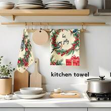 2 Stücke/100 Stücke Weihnachtskranz mit Vögeln und Geschenk Muster Küchentücher und Geschirrtücher, geeignet für Innenraumdekoration in Restaurants, Küchen und Bädern, Partydekoration, Festivalgeschenke, als Geschenk