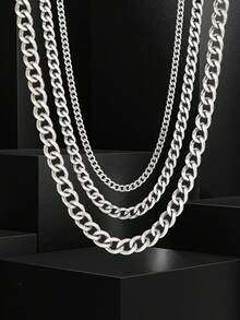 1pc Minimalist Stainless Steel Cuban Link Necklace, Suitable For Children, Fashion Party And Daily Wear - Silver - View 1