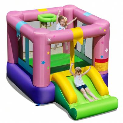 Homasis Inflatable Bounce House Bouncy Castle W/Slide & Basketball Rim Blower Excluded