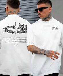 POLARBEAR Camiseta Oversized Rei da Gloria Algodão Camisa Costura Reforçada Unissex StreetWear - Branco - Visão 1