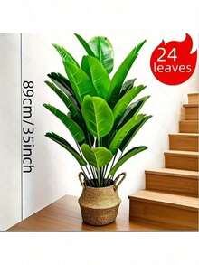 Paradise Bird Artificial Plant Fake Tree Fake Banana Leaf Plant Tropical Palm Tree Potted Plant | Home Indoor Modern Decor Natural Decoration | Large Realistic Leaves | - Green - View 9