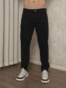 Men's Slim Fit Dress Twill Pants With Built-In Pockets And Lycra - Black - View 1
