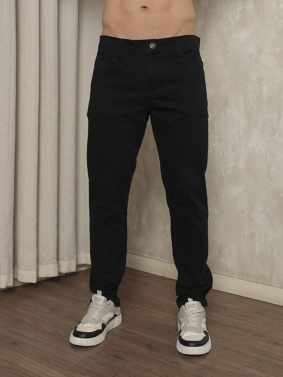 Men's Slim Fit Dress Twill Pants With Built-In Pockets And Lycra - Black - View 1