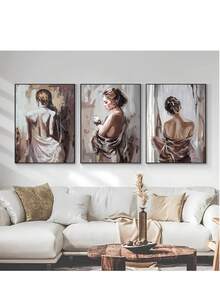 3pcs/Set Scandinavian Canvas Print Posters, Nude Woman Canvas Wall Art Paintings, Artwork Wall Painting For Living Room Bedroom Bathroom Office Hallway Wall Decors, No Frames